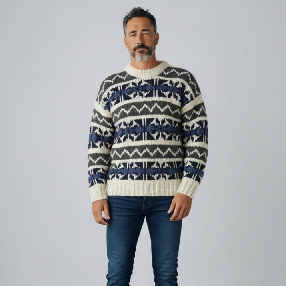 Artisans Sumag Maki Hand Knit Wool Sweater Mens‎ L Fair Isle Nordic Chunky